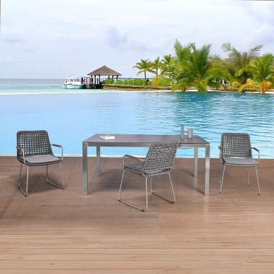 China Modern Newest Garden Furniture Stainless Steel Cord Outdoor Dining Set for sale