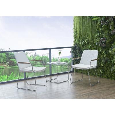 China Outdoor Patio Balcony Garden Furniture 304 Stainless Steel PE Rattan Armchair Chair And Table Set Rustproof for sale