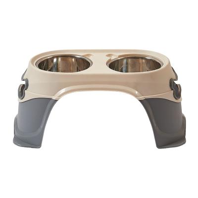 China Dog Food Bowl Ridge Post Water Bowl Stainless Steel Handle Protective Anti-Slip Shockproof Detachable Pet Bowl for sale