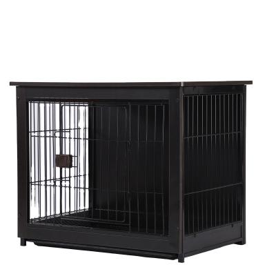 China Stocked Economic Custom Design Black Walnut Steel Wood Cage With One Top Edge Pet Cages , Carriers for sale