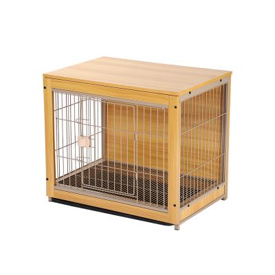 China Medium Breathable Silver Dog Training Crate Kennel Cage With Double Doors Lockable Chew Proof Pet Crate End Table Wood Furniture Cave House for sale