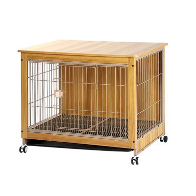 China Breathable Medium Large Dog Training Crate Kennel Cage With Double Doors Lockable Pet Crate End Table Wooden Furniture Cave House for sale