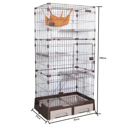 China Breathable Wind Three Layers Mesh Four Space Indoor Cat Pet With Cat Litter Box PP Wire Cat Cage for sale