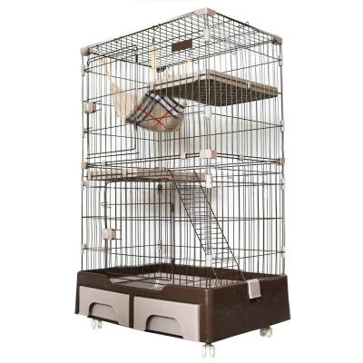 China Stainless Steel Wire Cat House Cage With Litter Stored Removable Box And Storage Box Universal 3-Layer Metal Large Wheel for sale