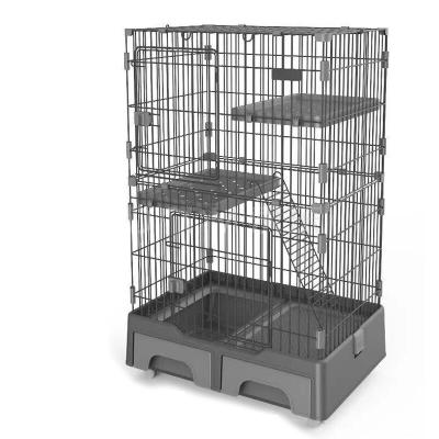 China Factory Price Pet Crate 3 Stocked Breeding Tier Large Cat Cage Playpen Metal Wire Cat Home Cages With Drawer For Pet Shops for sale