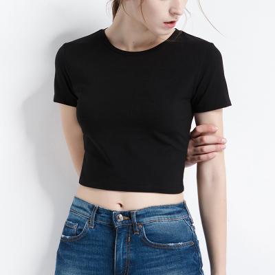 China T-Shirts 95% des kurzen Ärmels der sexy Sommer-Frauen Baumwollbaumwolle und 5% Spandex-Materialien zu verkaufen