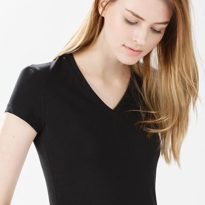 China De Koker Katoenen van zuivere Kleurenvrouwen Korte T-shirts V - hals Comfortabele Slijtage Te koop