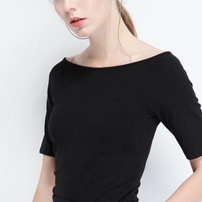 China Slash Neck Women's Short Sleeve Cotton T Shirts Comfortable For Daily Wearing for sale