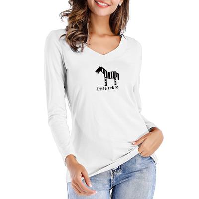 China V Neck Long Sleeve Women's Printed Tee Shirts 0.2kg PCS Gauge Cotton Blend for sale