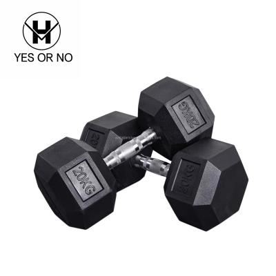 China Durable Hot Sale Hexagon Dumbbell Home Use Gym Use Rubber Coated Weight Lifting Dumbbell For Man Mute Bell Set for sale