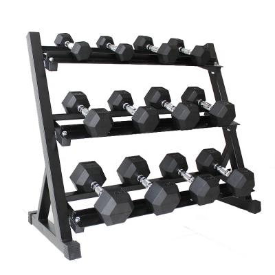 China Hex Rubber Covered Gym Dumbbell Gym Dumbbell Solid Weights Sets Hex Hex Dumbbell Set for sale