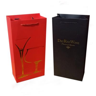 China Recycled Materials Wholesale Luxury Custom Printed Gift Shopping Bags Kraft Paper Wine Bag for sale