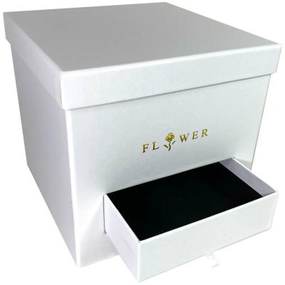 China Recycled Materials Large Luxurious Square White Floral Gift Box With Drawer for sale