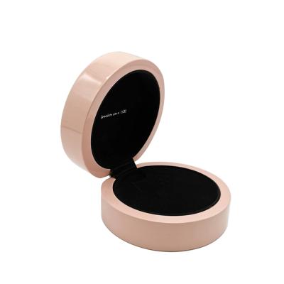 China Plastic Cute Pink Round Plastic Ring Gift Box With Printed Simple Logo for sale