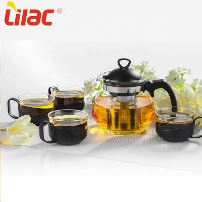 China Free Sample 700ml+150ml*4 Minimalist Lilac Minimalist Light Dyer Teapot Clear Glass Teapot Black Glass Tea Set With Infuser/Strainer for sale