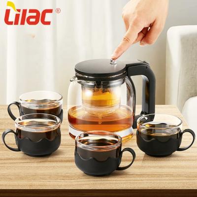 China Free Sample 880ml+150ml*4 OEM Designers Full Lilac Viable Brands Fashionable Advanced Export Vietnam Infusion Household Glass Tea Set for sale