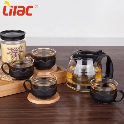 China Free Sample 700ml+150ml*4 Amazon Success 6pcs Porcelain Tea Cup Teapot 2021 Viable Lilac Glass Movable Leaves Small Tea Cup Set For Nuts for sale