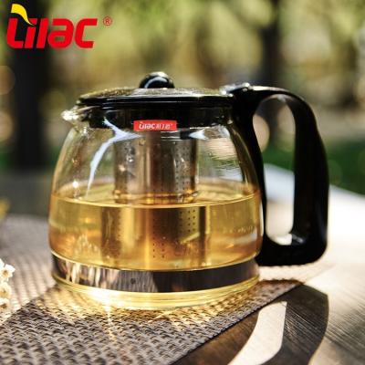 China Free Sample Viable 700ml 1250ml Lilac Chinese Custom Flower Transparent Glass Teapot With Stainless Infuser for sale