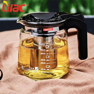 China Health Woter Infusion Glass Teapot Glass Cold Tea Free Sample 1500ml Last Design Lilac Storage Herbal/Hot Exclusive Parts Sharing Pot for sale