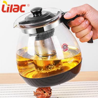 China Free Sample Viable Lilac 2300ml/1600ml/1200ml 2021 1.2 Liter Glassware Teapot Stainless Glass Large Glass Infuser Filter Teapot Flower for sale