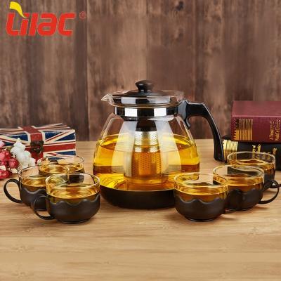 China Free Sample 2300ml+150ml*6 Viable Promotional Customized Fashion Coffee Mug Pot Supplies Lilac Special Testing Glass Tea Set Branded for sale