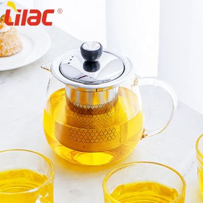 China Free Sample 350ml/550ml/750ml Sustainable Borosilicate Lilac Teapot Cooking Stovetop Safe Heat Resistant Handblown Glass Teapot for sale