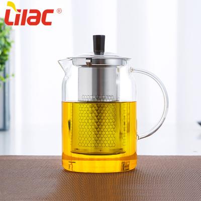 China Free Sample 450ml/600/750ml Viable Lilac Suit Handle Creative Side Pour Pyrex Teapot Heat Resistant Glass Direct Fire With Heater for sale