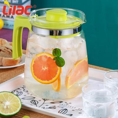 China New free sample 1.5l 2l summer juice coffee lilac viable cheap large restaurant kettle and hot water flower glass jug for sale