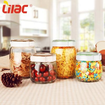 China Free Sample 900ml 1500ml Honey Lilac Empty Apothecary Empty Cereal Container Cookies Freshness Preservation Glass Stash Jars With Lids for sale