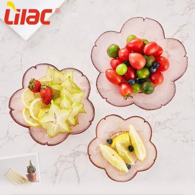 China Free sample 140mm/171mm/199mm cake/fruit/snack viable lilac/salad curved crystal style flowers rose decorative glass bowls for sale