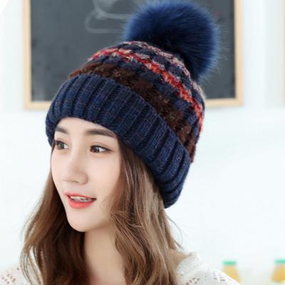 China COMMON Winter Hat Thick Spotted Women Fashion Pom Pom Hats Female Girl Knitted Warm Beanies for sale