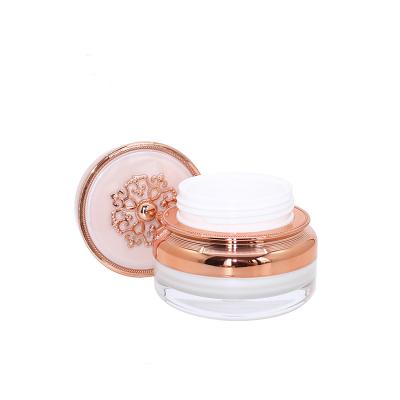 China Luxury Rose Gold Cream Acrylic High End Cream Sample Face Cream Cosmetic Transparent Plastic Jar 50g Skin Care for sale