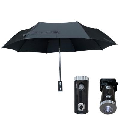 China YS-3038 Daily Use Umbrella Contract Advertising Promotion Flashlight 3 Folding Portable Umbrella With LED Handle for sale