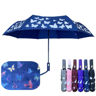 China 3 Fold Umbrella YS-3082 Factory Supply Custom Design Logo Auto Open Color Changing Customized Printing Parasol Folding Umbrella for sale