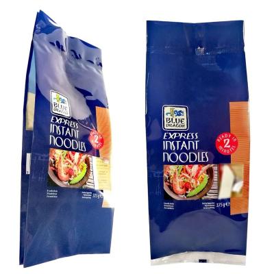 China Food Grade Quad Seal Moisture Resistant Express Instant Noodles Packaging Side Gusset Bag With Fegass One Way Valve for sale