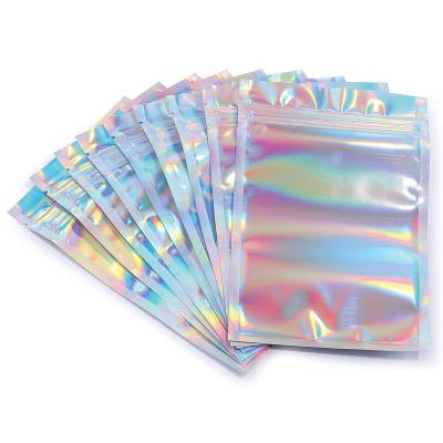 China Global Package Wholesale Custom Mylar Bags Christmas Gift Laser Bag 3 Side Seal Mylar Holographic Ziplock Bag for sale