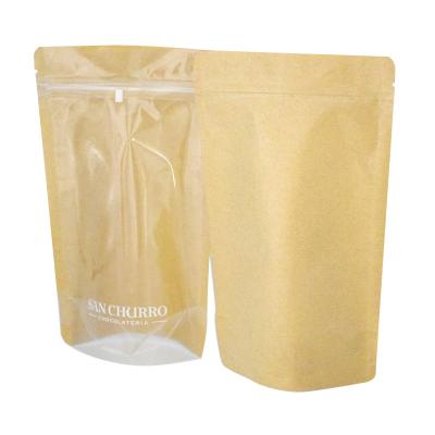 China Recycled Materials Front Eco Friendly Corn Zip Lock Paper Starch Based Packaging Transparent Biodegradable PLA Lined Kraft Paper Bag for sale