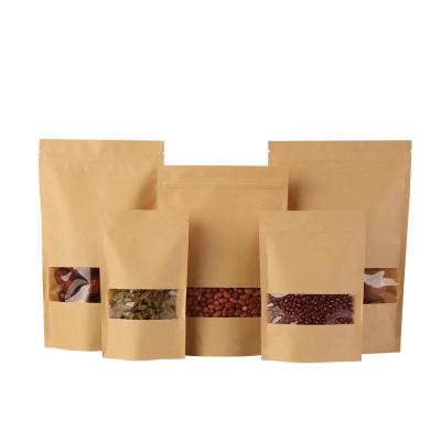 China Eco Recyclable Food Grade Custom Printed Biodegradable Holder Up Zip Lock Kraft Paper Zipper Tea Packaging Bag With Clear Window for sale