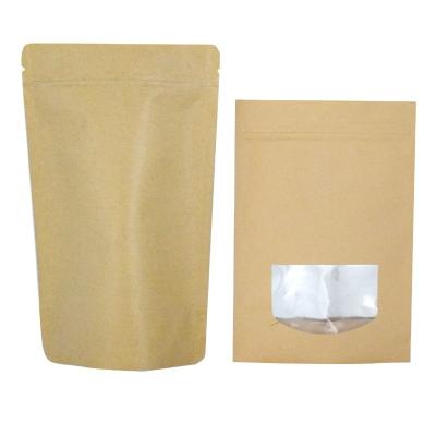 China Recyclable Custom Printed Packaging Coffee For Tea Resealable Brown Kraft Paper Holder Zipper Up Ziplock Bag With Clear Window for sale