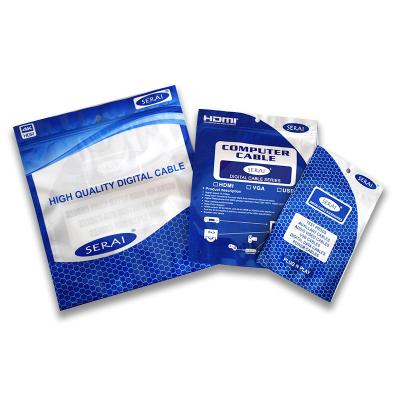 China Type-C Cable Packaging Bags Custom Global Package Factory Price USB Data Cable Bag Logo 3 Sided Flat Seal Bag for sale