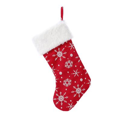 China White Christmas Fur Snowflake Christmas Stocking Candy Gift Bag Hanging Festival Decoration Selection Christmas Tree Decoration for sale