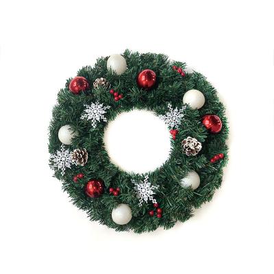 China Christamas Home Decoration Customized Artificial Green PVC Christmas Wreath Garland With Christmas Ball And Some Ornaments For Christmas Tree Home Decor for sale