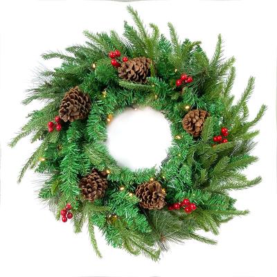 China Christamas Home Decoration Green PE PVC Mixed Christmas Garland with LED for Christmas Tree Decor Xmas Holiday and Party Home Decoration for sale