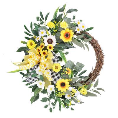 China Christamas Home Decoration Factory Sunflower Wreath Easter Decoration Christmas Tree Direct Door Hanging Sun Flower Rattan Christmas Wreath for sale