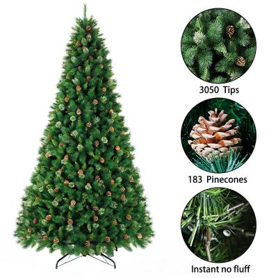 China Eco-friendly Artificial Pine Needle Mixed PVC 10ft Mixed Hinged Christmas Tree With Pine Cones Christmas Decoration for sale