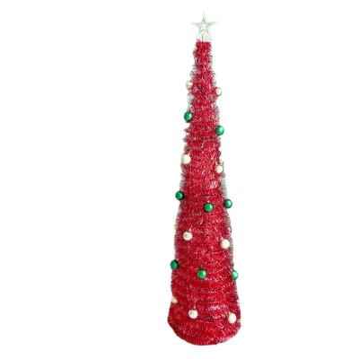 China Christmast Ornament 39.Factory Folding Christmas Tree Two Color Direct Ball Folding Decorative Tree Wool Strip Foldable Telescopic Christmas Tree for sale