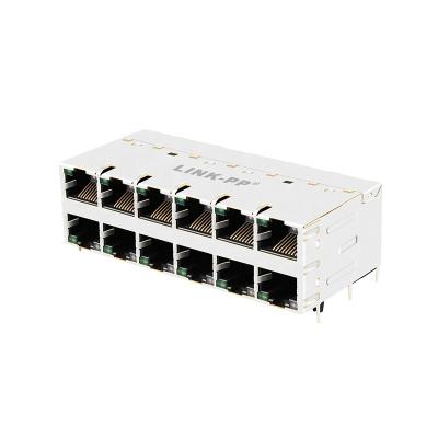 China XFATM8-STACK12-4 Through Hole Shielded Port 2x6 Stacked Female RJ45 Connector for sale