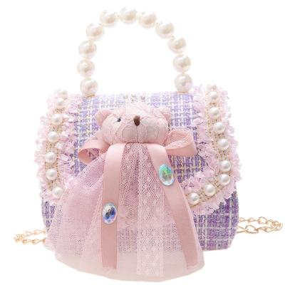 China 2022 Girl Wind Bear Wind Bag Fashion Sweet Small Children's Fashionable Cross Body Bag Doll One Shoulder Bag INS Pearl Handbag for sale