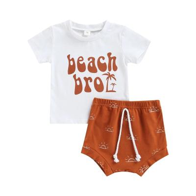 China Other New Boys Sets Summer Baby Letter T-shirt Cartoon Sun Print Shorts Clothing Sets for sale