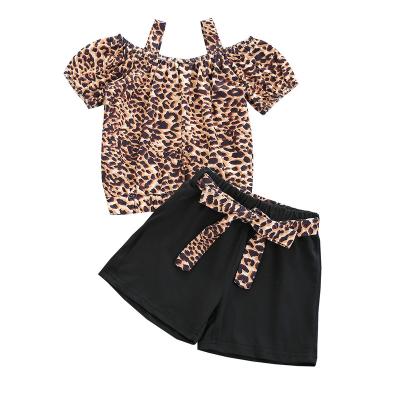 China Other foreign trade children's wear summer girls sets fashion leopard print sling jacket shorts two sets for sale